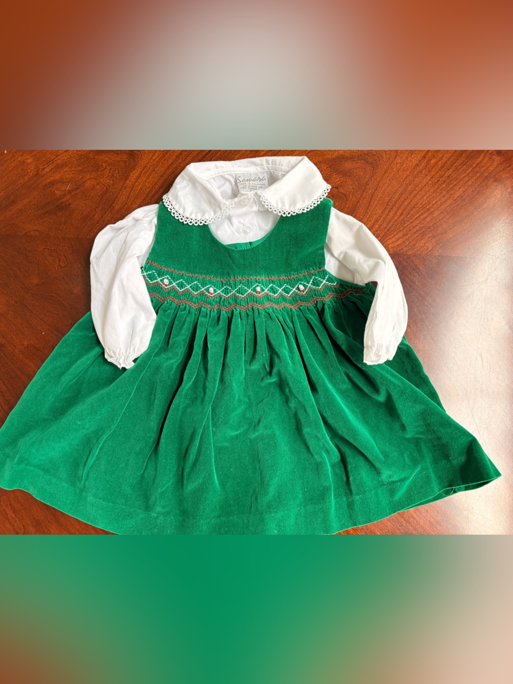 Vintage Samara Corduroy Dress Girls Sz 12 months Smocked Christmas holiday